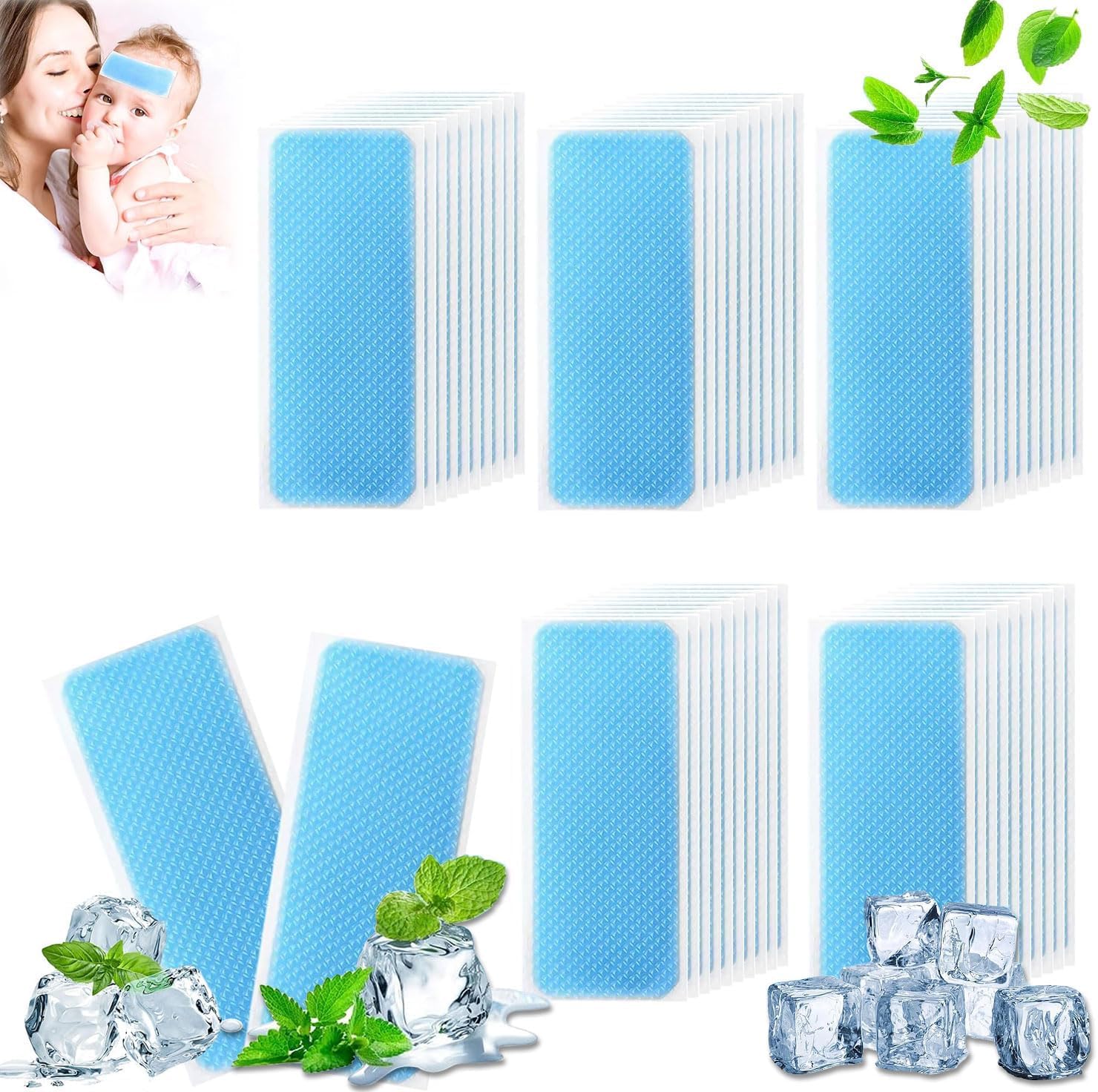 40 Sheets Cooling Patches, Cooling Gel Patches, Summer Hydrogel Cooling Patches for Forehead Hot Weather Cooling Comfort Soft on Skin, Long-Lasting Cool Pack for Portable Travel & Outdoor Activities