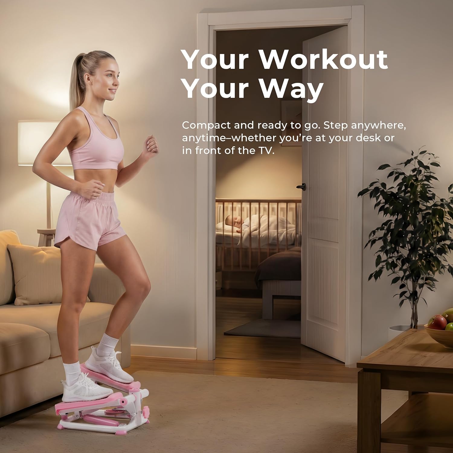 Sunny Health & Fitness Mini Steppers with Digital Monitor and Resistance Bands, Compact Low-Impact Cardio Machines for Home Workouts - Image 3