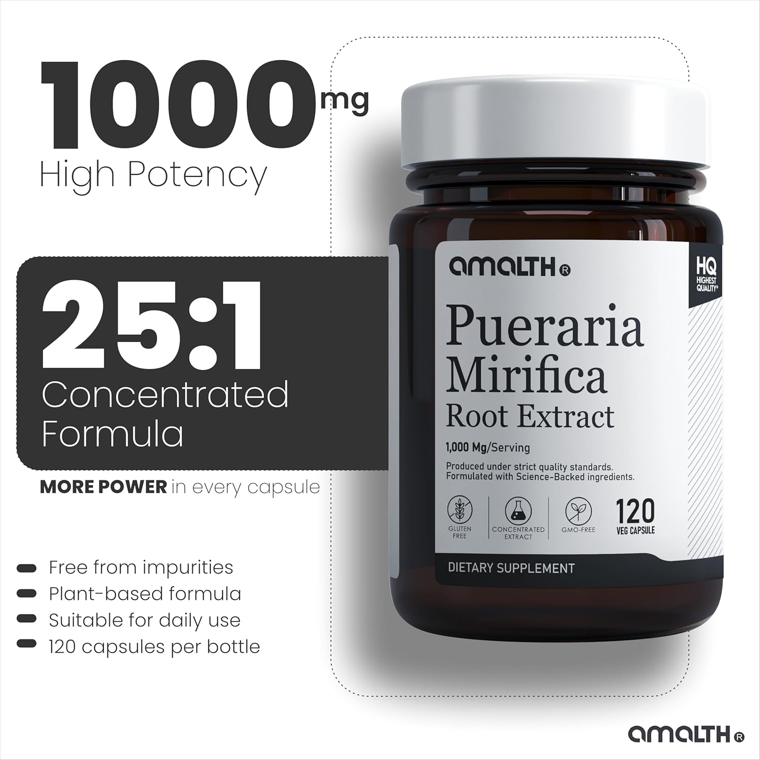 AMALTH Pueraria Mirifica Capsules 1000 mg 120 Capsules Estrogen Supplement for Women, Men and Transgender, Menopause Relief, Female Wellness Support Pills - Image 3