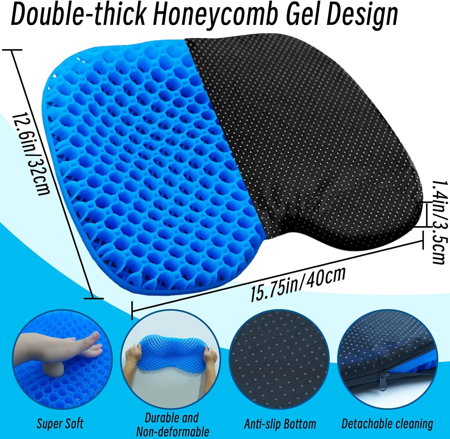Kayak Seat Cushion - Blue Cooling Gel Kayak Accessory Removable Waterproof Cover | Comfort for Kayak Seats, Fishing, Car seat,Office Chair & Outdoor Use - Image 3
