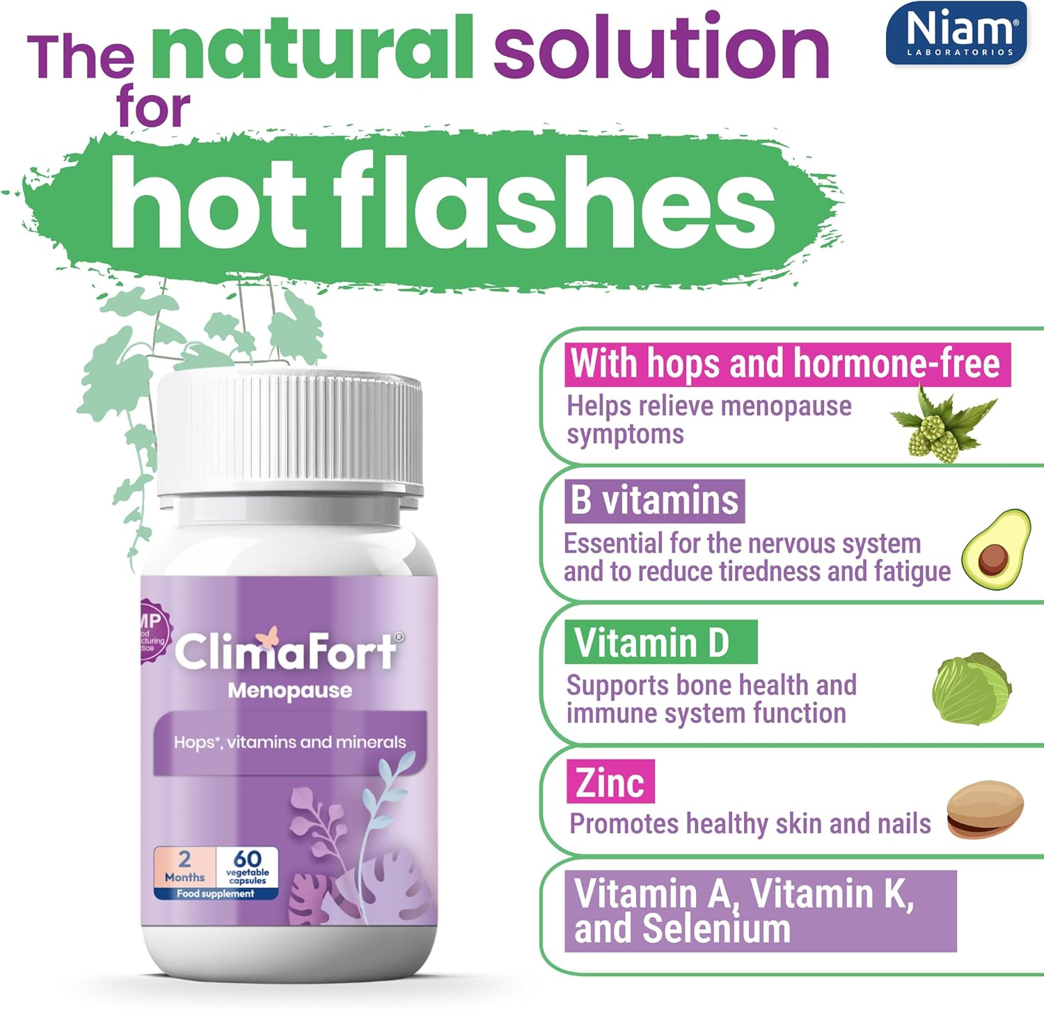 Climafort 60 Day Supply | Menopause Relief Pills | Natural Relief for Hot Flashes, Night Sweats, Mood Swings & Hormone Balance | Hops, Vitamins, and Minerals | 1 Capsule Daily - Image 5