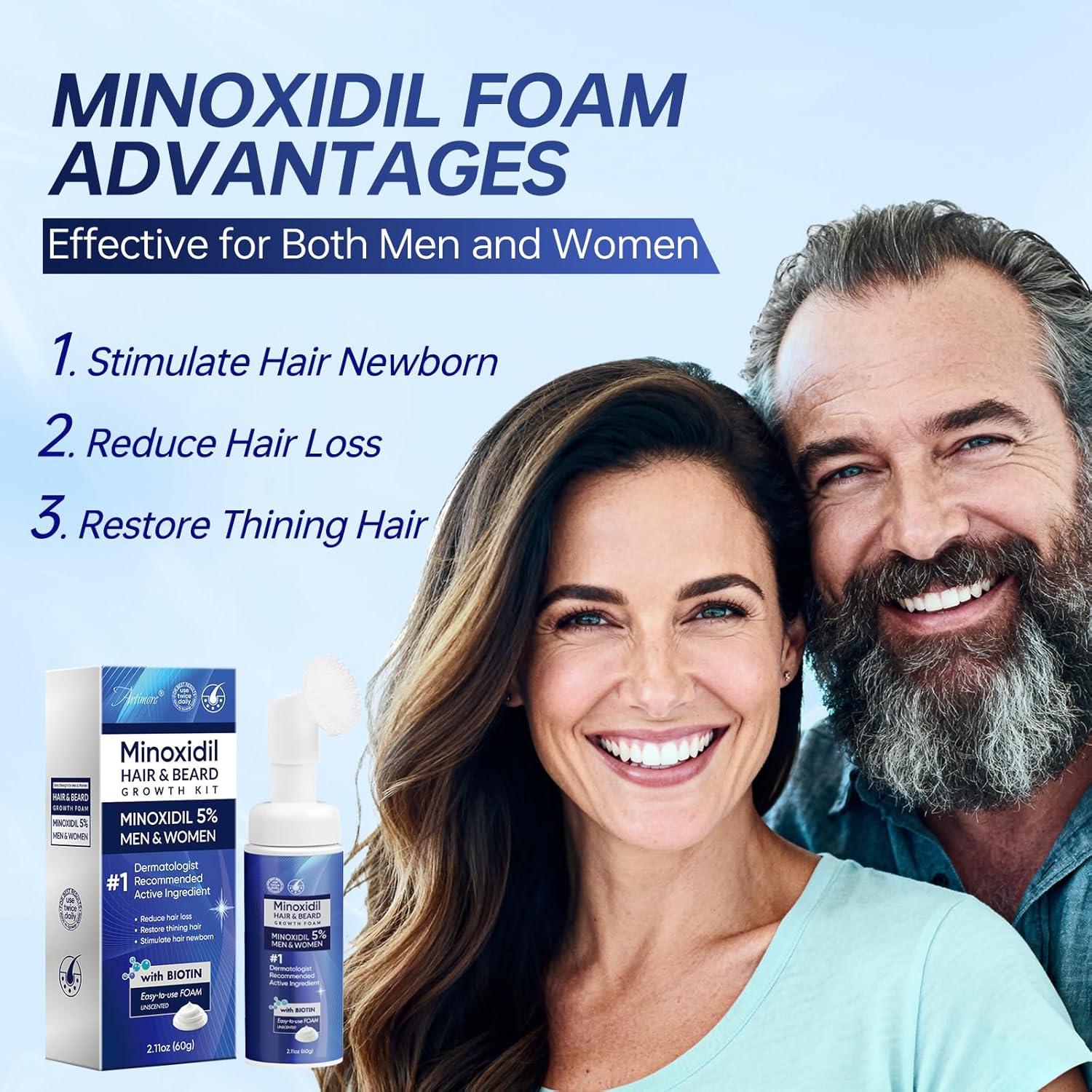 5% Minoxidil Foam for Men, Minoxidil for Men Foam, Minoxidil for Women Hair Growth with Biotin & Castor Oilfor Thicker, Fuller Hair, Fast-Absorbing Formula 180ML-3 Packs - Image 2