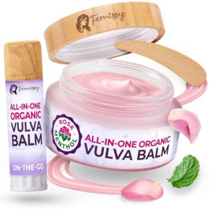 Vulva Balm (Rose & Mint, 2oz + 0.5oz) – All-in-One Organic Vaginal Moisturizer Cream with 11 Botanicals – Natural, Travel-size Vaginal Itch Cream – Hydrates & Soothes Redness, Dryness & Irritation