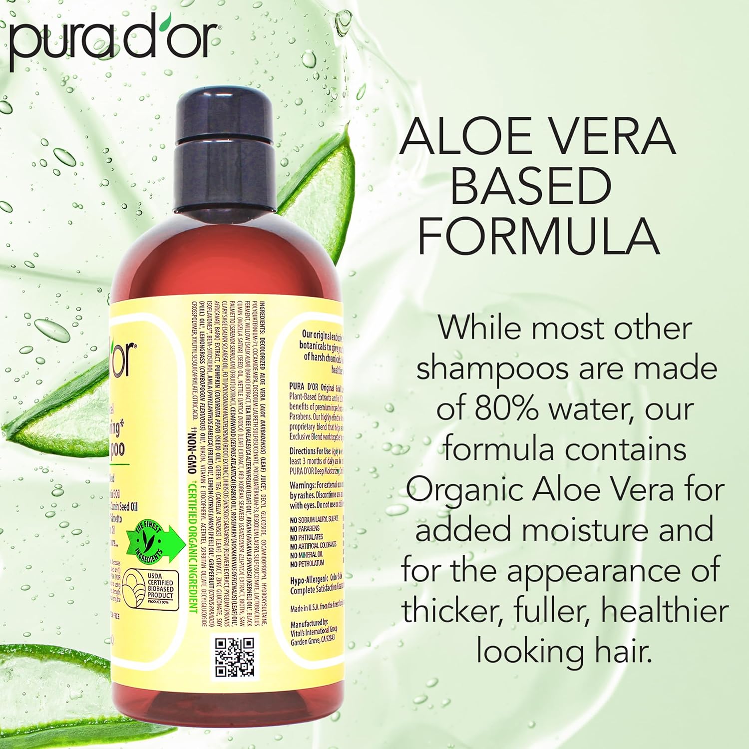 PURA D'OR Original Gold Label Anti-Thinning Shampoo - CLINICALLY TESTED - Biotin & Argan Oil – Sulfate-Free Strengthening & Volumizing for Fuller-Looking Hair, Men & Women, Natural Earthy Scent 16 oz - Image 6