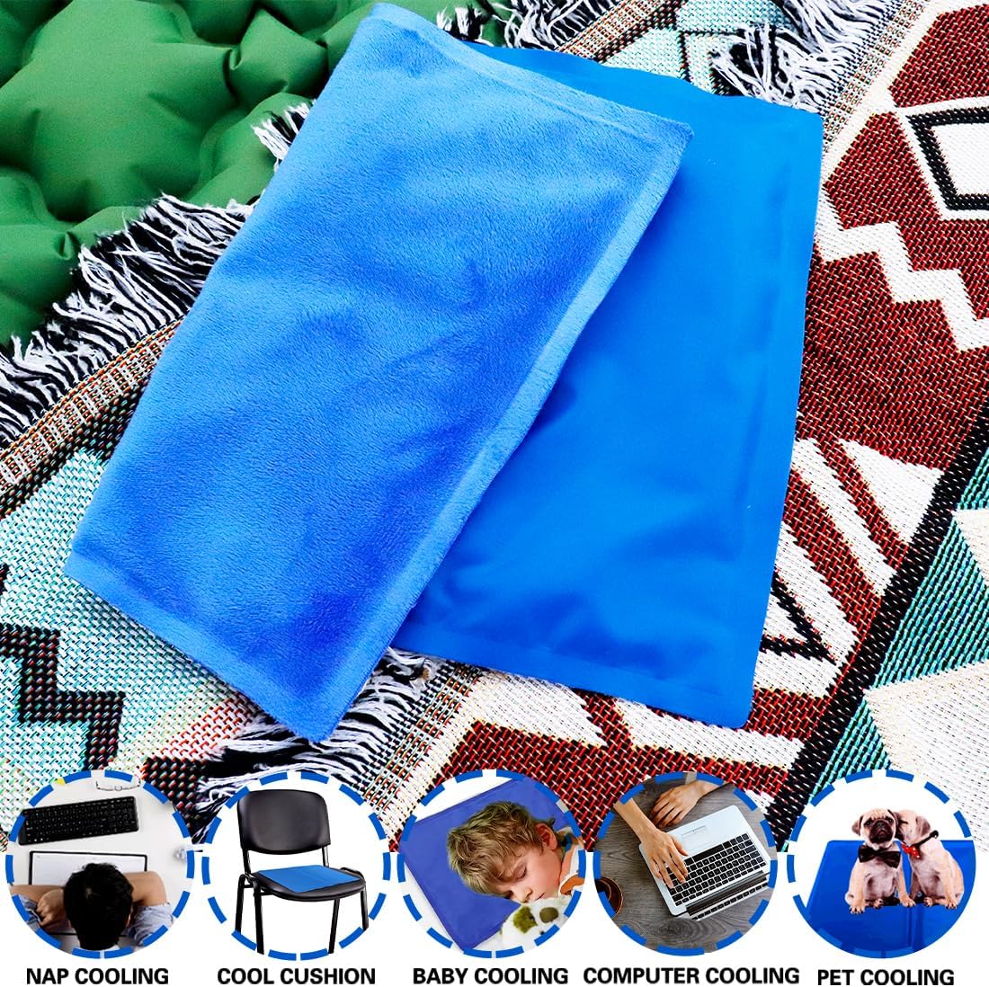 Reusable Gel Ice Pack for Sleeping, Injuries, Chill Pillow Cooling Pad, Relieve Headaches, Migraines, Fevers, Hot Flashes, Night Sweats, Perfect for Children, Adult, Pets, 15.5 * 11.8in (Blue) - Image 5