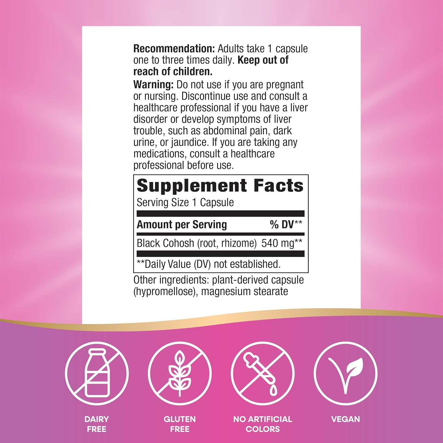 Nature's Way Black Cohosh Root, Traditional Support for Women's Health*, 540 mg per Serving, Non-GMO Project Verified, 180 Capsules (Packaging May Vary), (Pack of 2) - Image 5