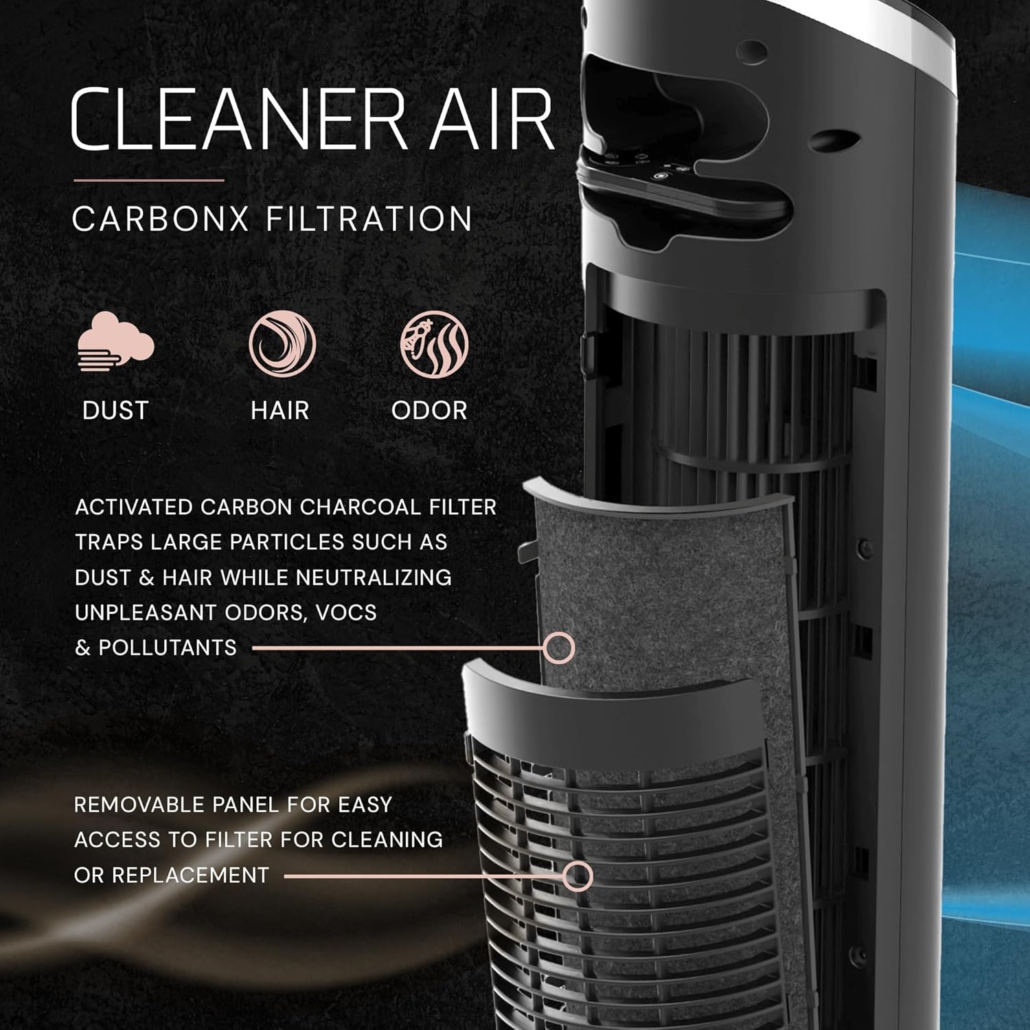 Lasko Apex Tower Fans Oscillating Quiet 42" - 29 ft/s Airflow, 28 dB, 90° Oscillation, 12H Timer, Air Filter for Hair & Dust, Remote, Black, Floor Fans for Home Bedroom, RST200 - Image 5