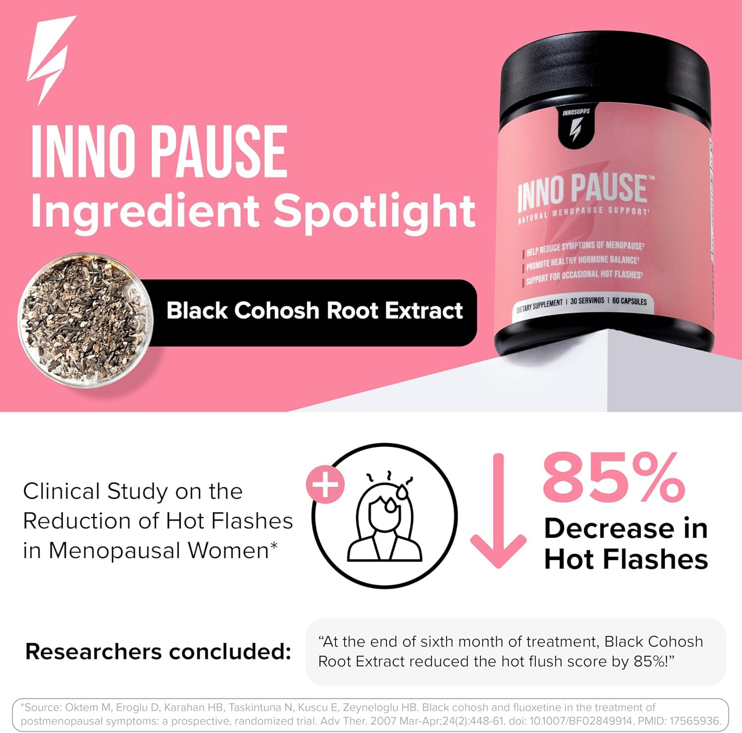 Inno Pause - Menopause Supplements for Women with Black Cohosh, Dong Quai Root Extract & Ashwagandha - Menopause Support for Hot Flash Relief, Night Sweats Relief, Sleep & Mood Support (60 Capsules) - Image 2