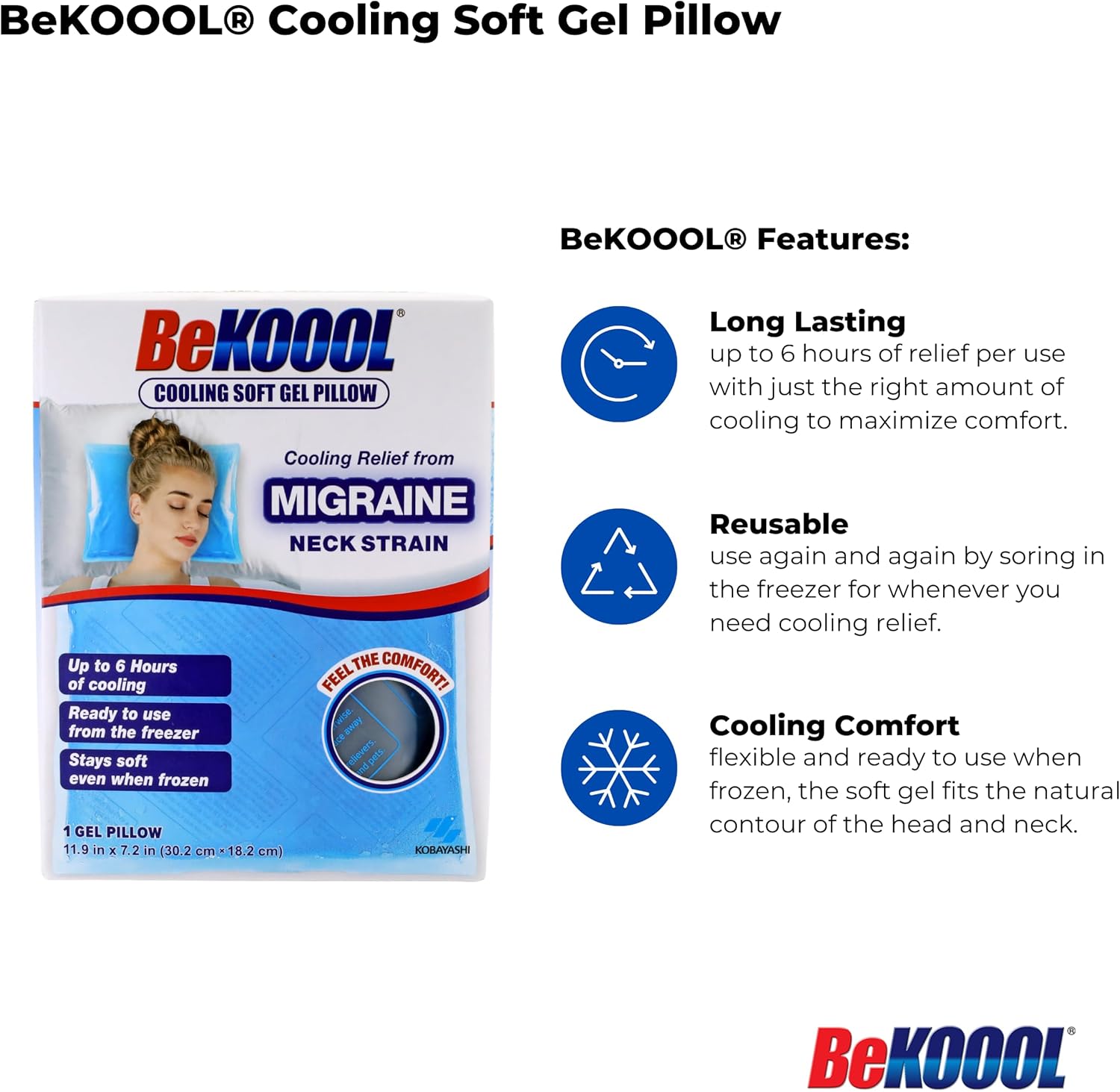 BeKOOOL Cooling Soft Gel Pillow - Reusable Cooling Relief from Migraines, Neck Strain and Fever - Up to 6 Hours of Cooling, Ready to Use, Stays Soft When Frozen - Image 4
