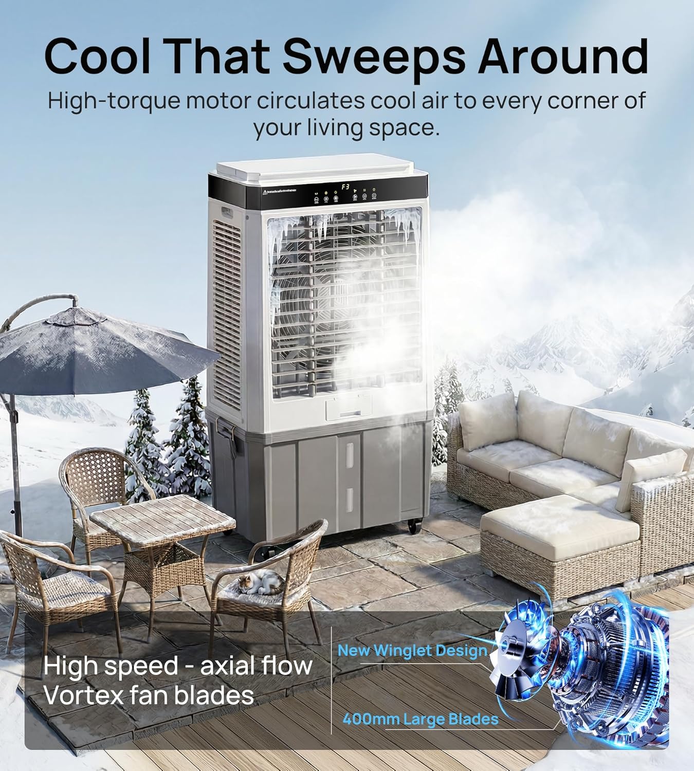 Landeagle 45″ Industrial Evaporative Air Cooler – 5100 CFM Portable Swamp Cooler with 16.5 Gal Tank, 120° Oscillation, Auto Fill, Outdoor & Garage Cooling Fan - Image 2
