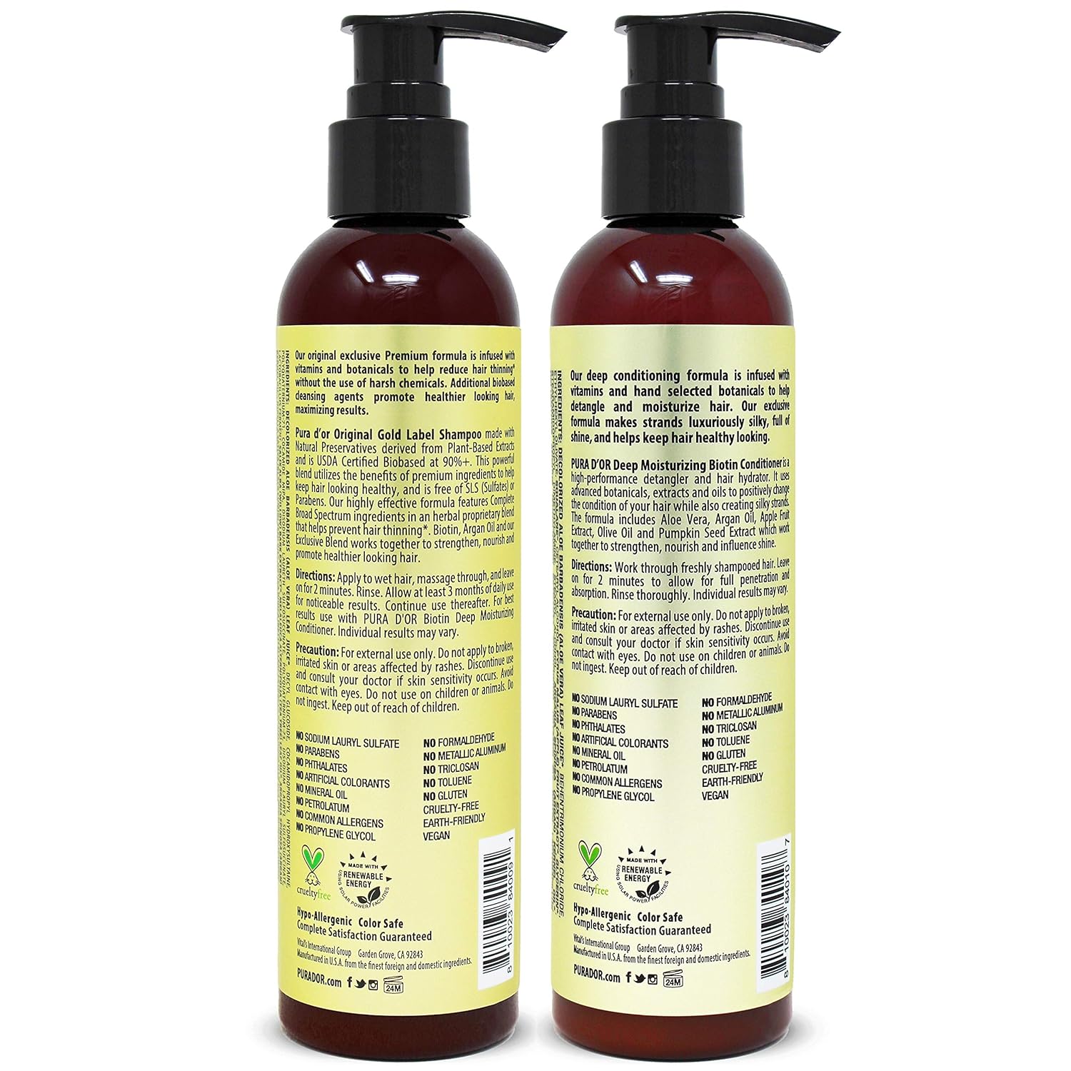 PURA D'OR Anti-Thinning Biotin Shampoo and Conditioner Natural Earthy Scent, CLINICALLY TESTED Effective Results, Herbal Blend Thickening Products For Women & Men, Original Gold Label Set, 8oz x2 - Image 2