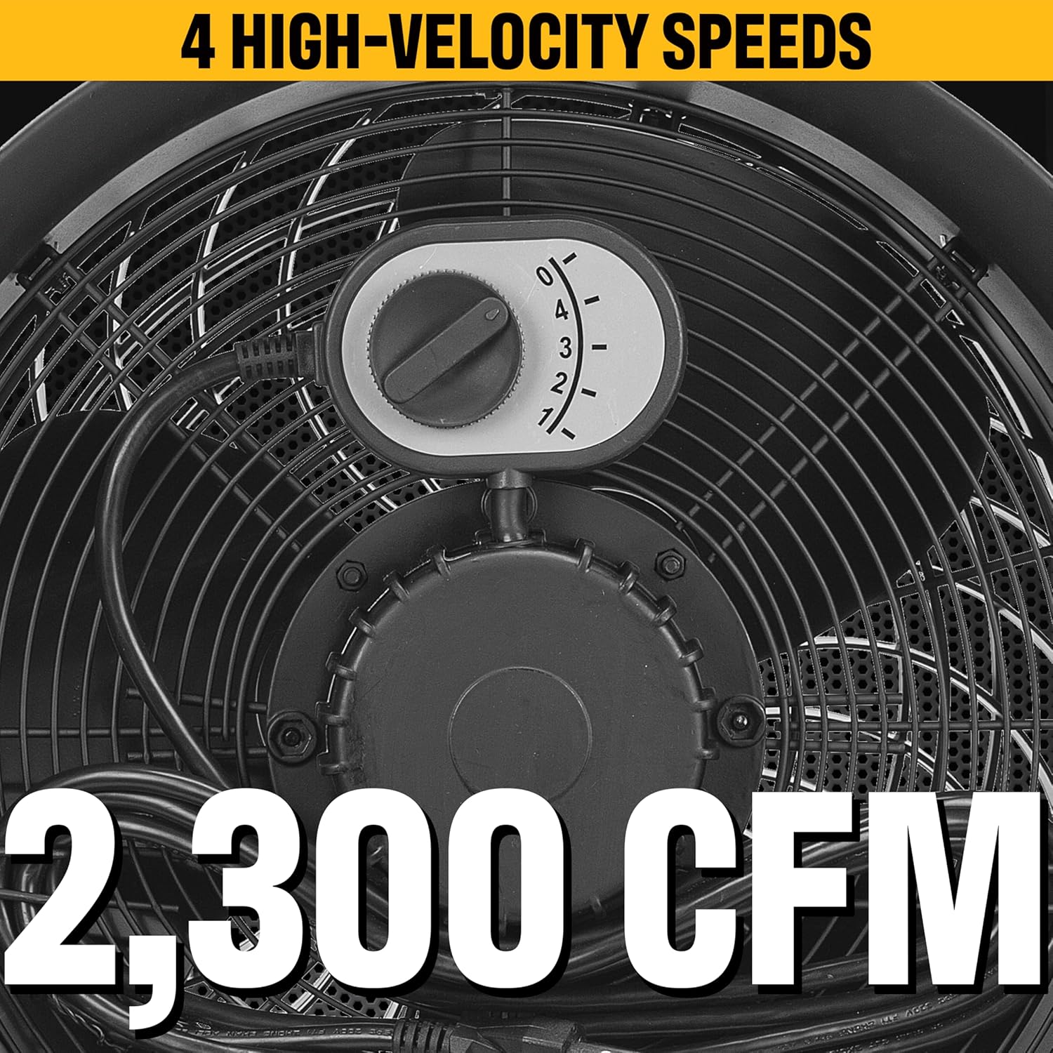 CAT fans - 14”-Blade High-Velocity Drum Fan Heavy Duty Industrial Grade (Black, 2-in-1): 2,300 CFM, 4-Speed, 360 Degree Adjustable Drum Head, Dual Ball Bearing Motor with Die-Cast Cover (HVD-14AC-BLK) - Image 4