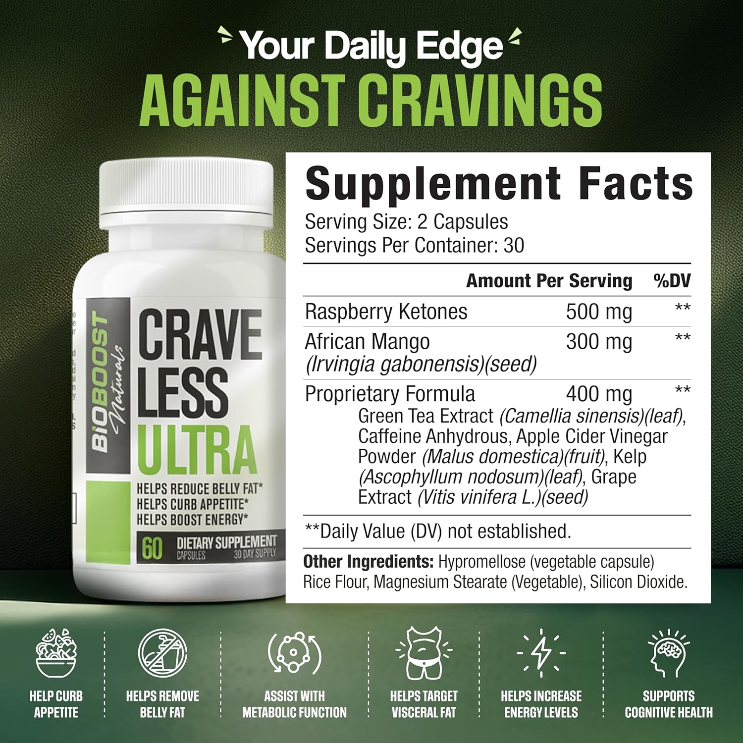Crave Less Ultra - Supports GLP-1 Pathway Function - Weight Loss Pills/Appetite Suppressnt + Fat Burner for Women & Men | Increase Energy - 3rd Party Tested Formula - 60 Capsules for Adults - Image 2