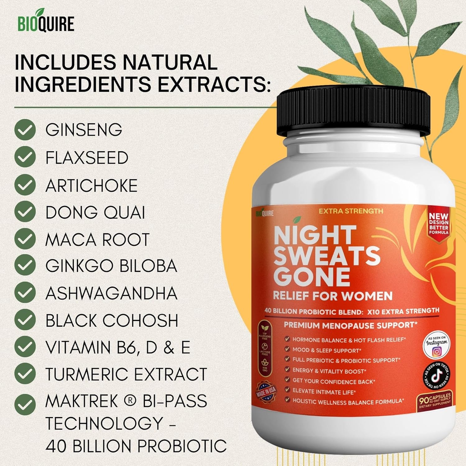Night Sweats Gone - Menopause Relief for Women | 40 Billion Probiotic Blend | Hot Flash, Mood & Sleep Support | Energy & Vitality Boost | 90 Capsules (1) - Image 8
