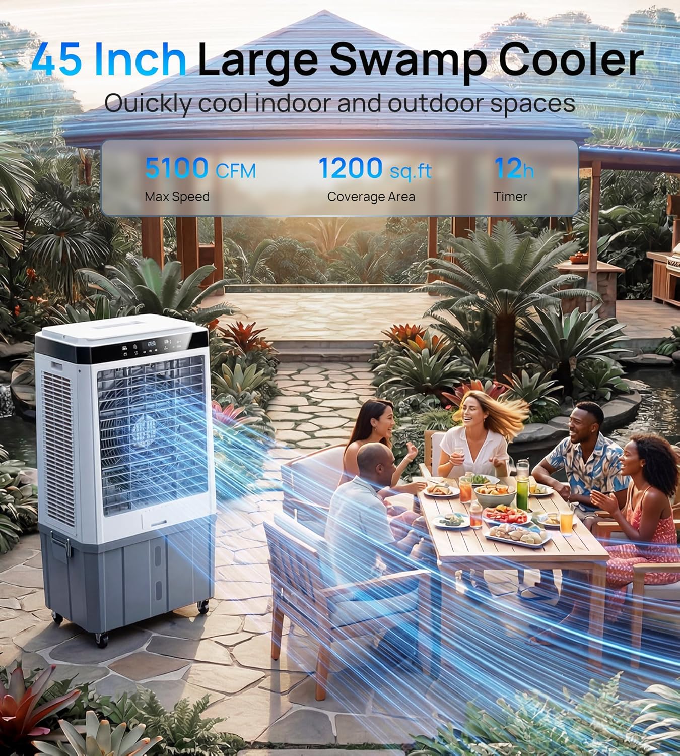 Landeagle 45″ Industrial Evaporative Air Cooler – 5100 CFM Portable Swamp Cooler with 16.5 Gal Tank, 120° Oscillation, Auto Fill, Outdoor & Garage Cooling Fan - Image 3