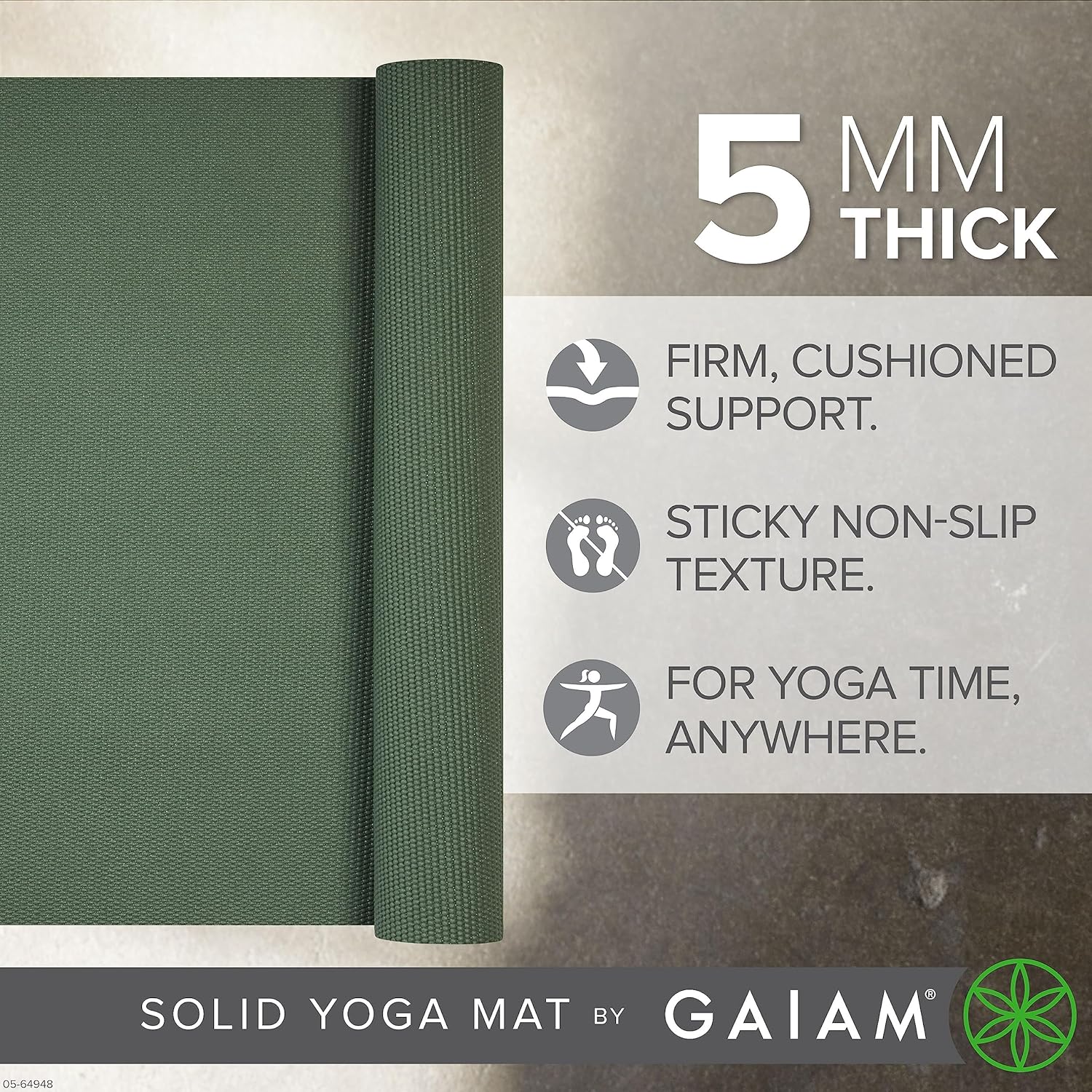 Gaiam Yoga Mat - Premium Solid Thick Non Slip Exercise & Fitness Mat for All Types of Yoga, Pilates & Floor Workouts - Image 2