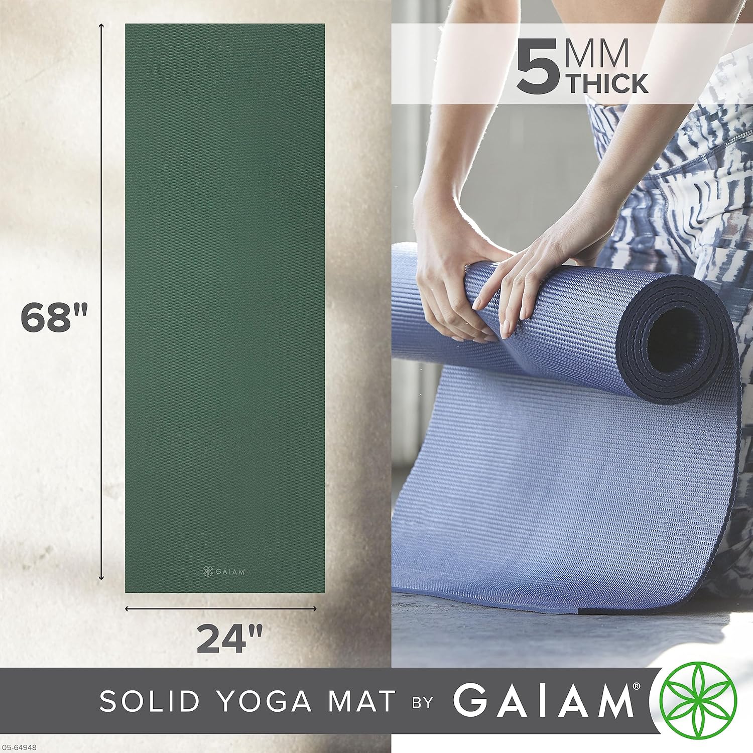 Gaiam Yoga Mat - Premium Solid Thick Non Slip Exercise & Fitness Mat for All Types of Yoga, Pilates & Floor Workouts - Image 3