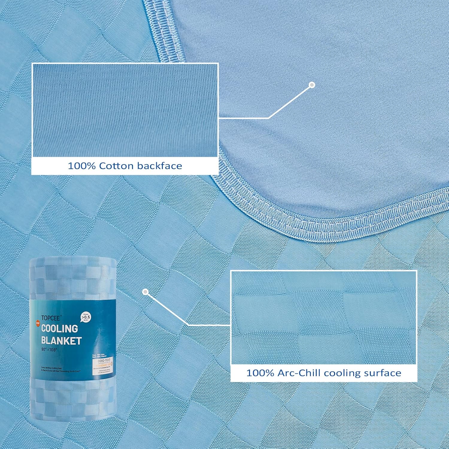 Topcee Cooling Blanket, Summer Cooling Blankets for Hot Sleepers, Arc-Chill Q-Max>0.5 Cool Fiber, Oeko-TEX 100% Certified, Soft, Breathable, Double-Side Bed Throw,Keep Cool for Adults Kids 50"x70" - Image 5