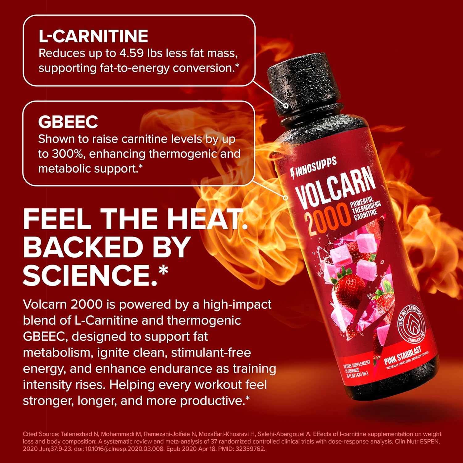 InnoSupps Volcarn 2000 - L-CARNITINE Pre-Workout Advanced Energy Liquid ATP Enhancer w/GBEEC Boosts Energy, Enhances Focus, Cognition & Supports Fat Metabolism, 32 Servings - Pink Starblast Flavor - Image 5