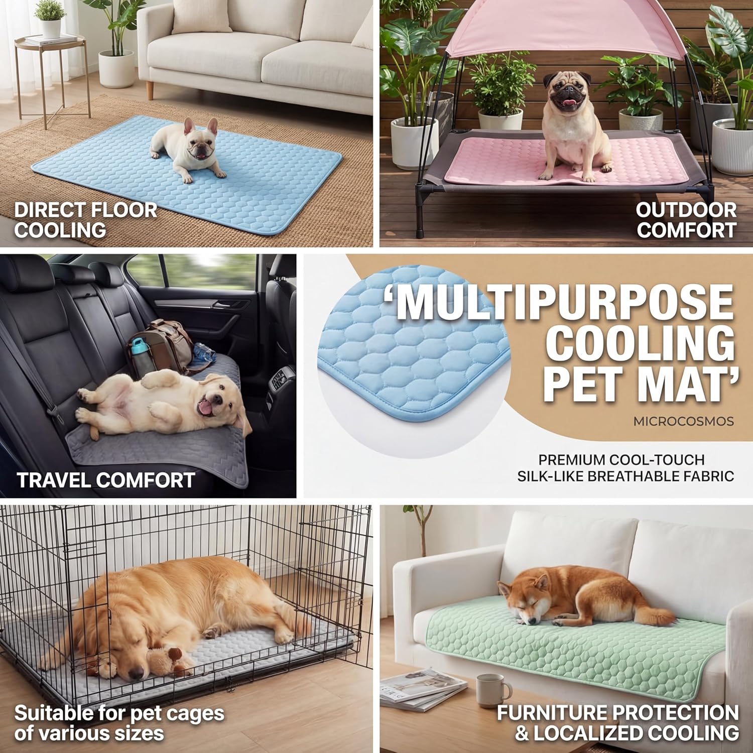 MICROCOSMOS Summer Cooling Mat & Sleeping Pad- Water Absorption Top, Materials Safe, Easy Carry, EZ Clean. Keep Cooling for Pets, Kids and Adults.(Blue, 28" x 22") - Image 6
