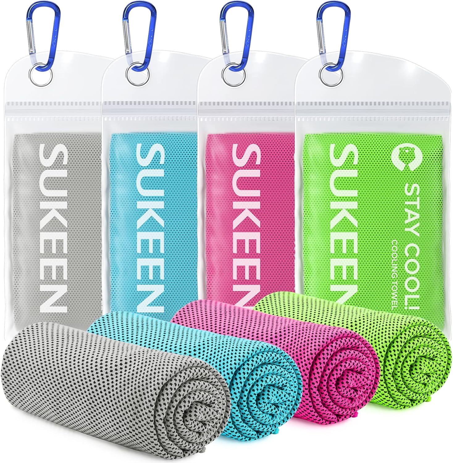 Sukeen 4pack Cooling Towel (40"x12"), Ice Towel,Soft Breathable Chilly Towel,Microfiber Towel for Yoga,Sport,Running,Gym,Workout,Camping,Fitness,Workout & More Activities
