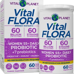 Vital Planet - Vital Flora Probiotics for Women Over 55 Daily Shelf Stable Probiotic 60 Billion CFU, 60 Diverse Strains, 7 Organic Prebiotics, Immune Support and Digestive Health 60 Capsules