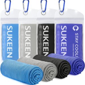 Sukeen Cooling Towels 4 Pack (40″x12″) – Instant Cooling Neck Wraps for Sports, Gym, Running & Outdoor Activities – Reusable Breathable Microfiber Ice Towels