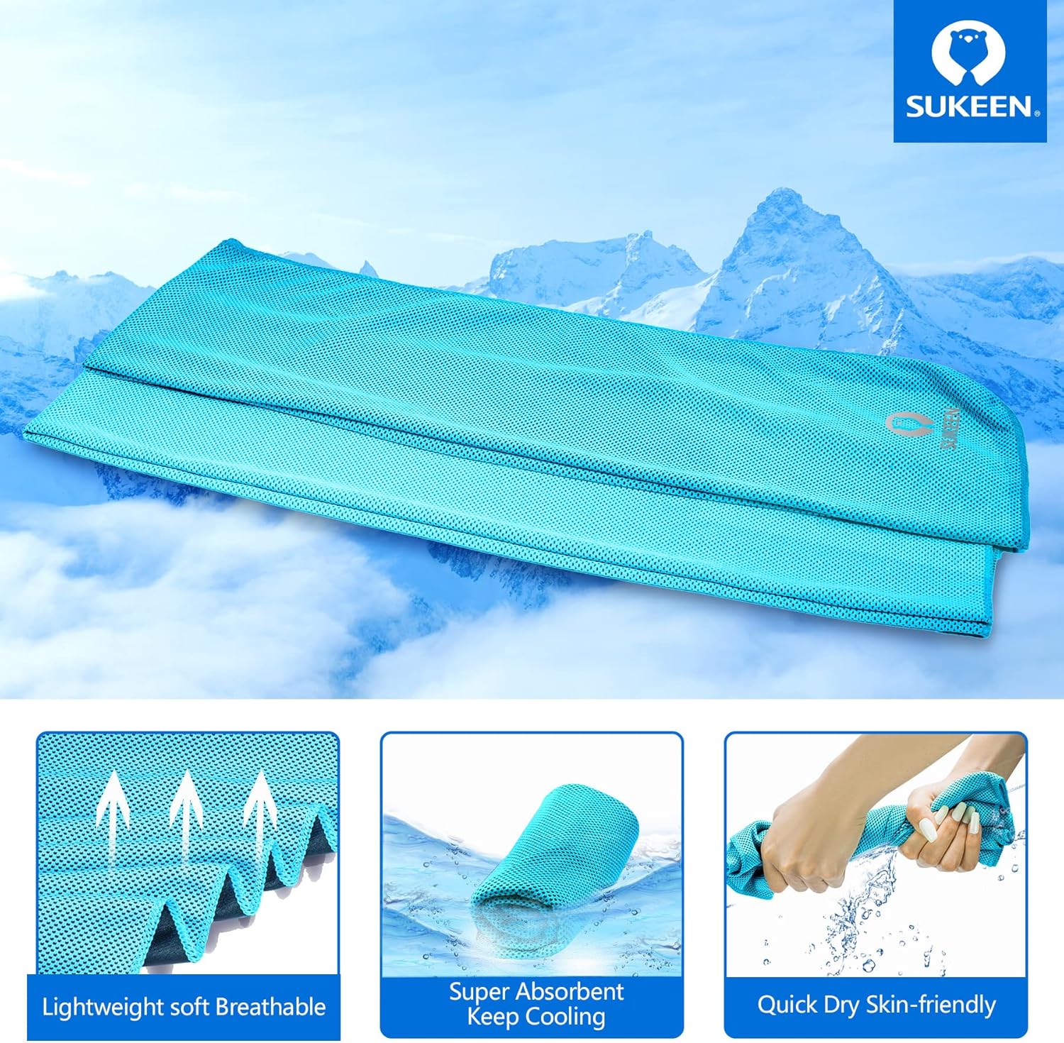 Sukeen Cooling Towels(40"x12") for Neck & Head, Soft Breathable Chilly Towel for Yoga, Golf, Gym, Camping, Running, Workout & More Activities - Image 3