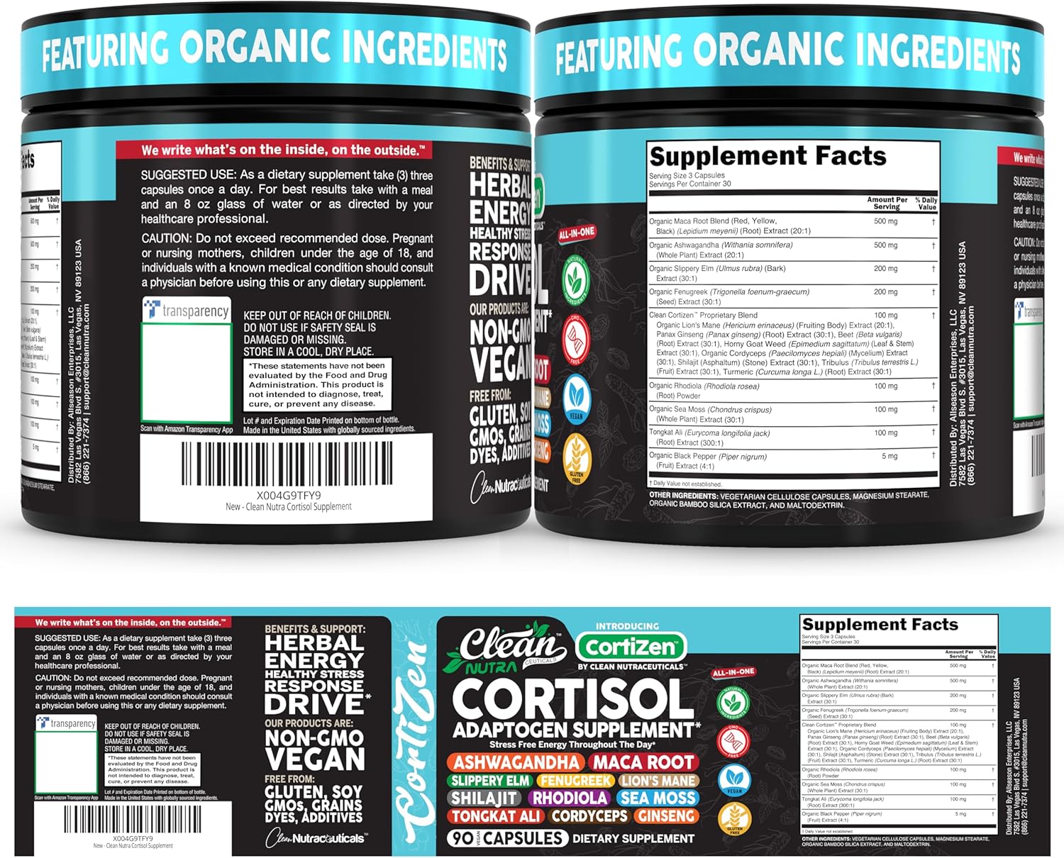 Clean Nutra Cortisol Supplements For Women | Maca Root Ashwagandha Cortisol Detox Manager Reducer + Slippery Elm Fenugreek Lions Mane Shilajit Rhodiola Sea Moss Tongkat Ali Cordyceps Ginseng Beet Root - Image 8