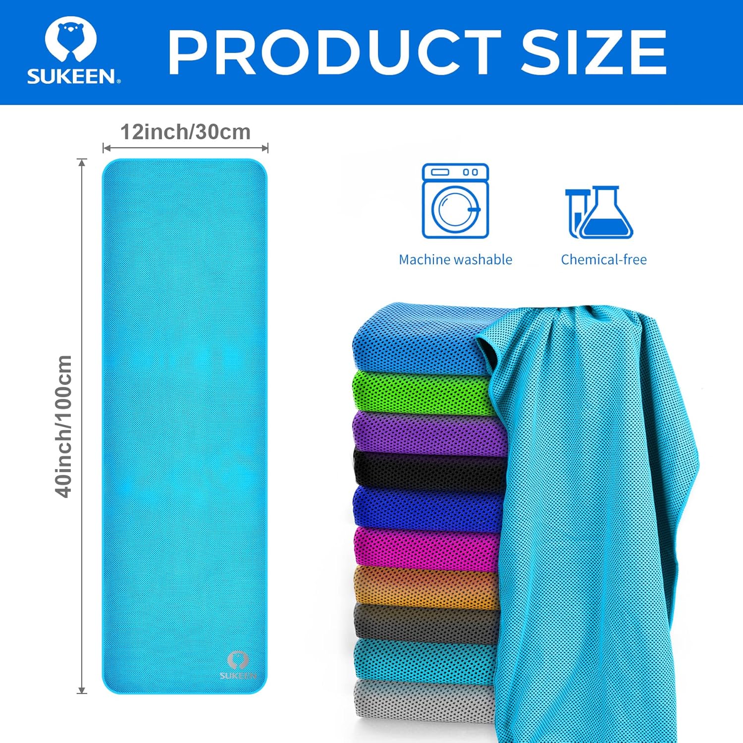Sukeen Cooling Towels(40"x12") for Neck & Head, Soft Breathable Chilly Towel for Yoga, Golf, Gym, Camping, Running, Workout & More Activities - Image 2