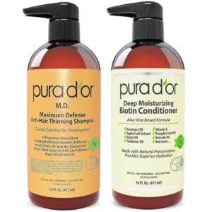 PURA D’OR Anti-Thinning Biotin Shampoo & Conditioner Set – Hair Thickening & Scalp Care for Men & Women (16oz x2)