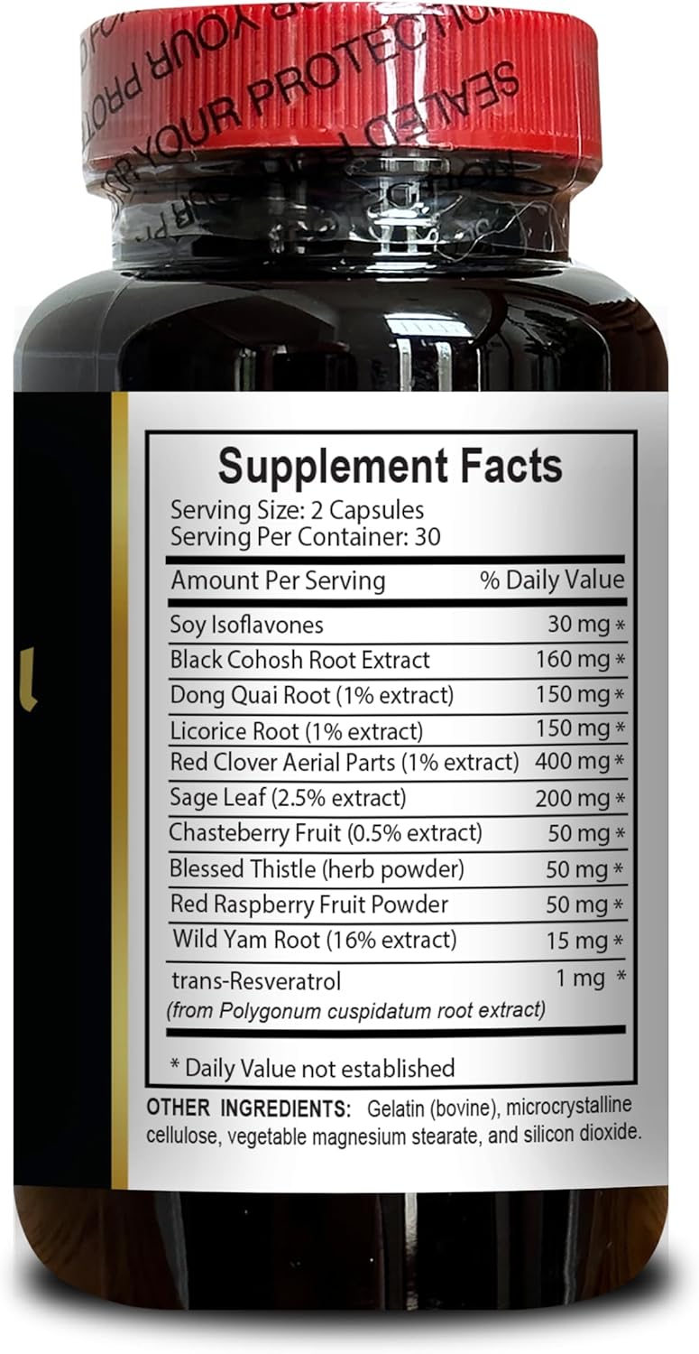Menopause Supplements for Women - Black Cohosh Root, Complete Herbal Menopause Supplement for Women, Menopause, Hot Flashes, Night Sweats - 1 Bottle 60 Capsules - Image 3