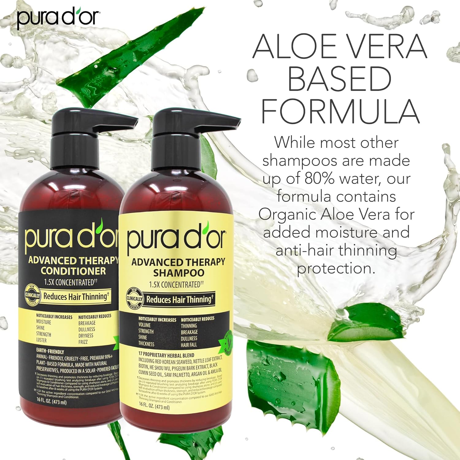 PURA D'OR Anti-Thinning Advanced Therapy Biotin Shampoo & Conditioner Hair Care Set & Apple Cider Vinegar Thin2Thick Set (16oz x 2) ACV Shampoo & Conditioner, Clarifying - Image 4
