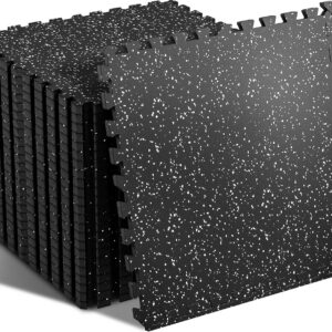 SUPERJARE 0.56'' Thick 24 Pcs 96 Sq Ft Rubber Top Exercise Equipment Mats, High Density EVA Foam Mats with Rubber Top, Interlocking Gym Flooring for Home Gym, Protective Workout Mat, Black/Grey