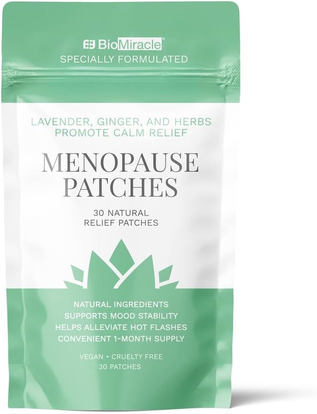 BioMiracle 30 Natural Rellief Menopause Patches Lavender, Ginger, and Herbs Promote Calm Relief, Vegan + Cruelty Free (Single)