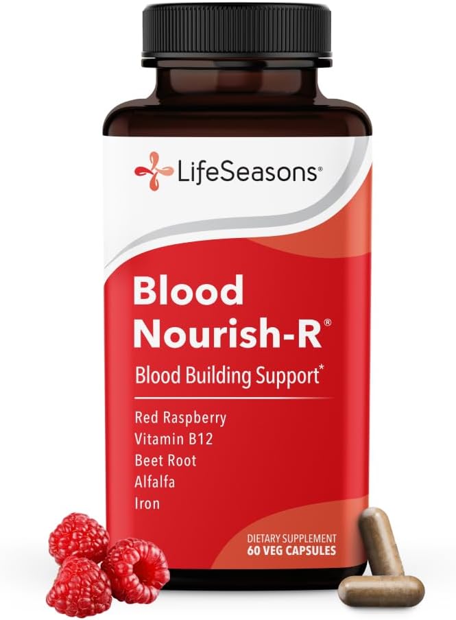LifeSeasons Blood Nourish-R - Iron Deficiency Supplement - Supports Anemia, Fatigue & Dizziness - No Constipation - Blood Building - Iron, Beet Root, Alfalfa, Raspberry & Vitamin B-12-60 Capsules