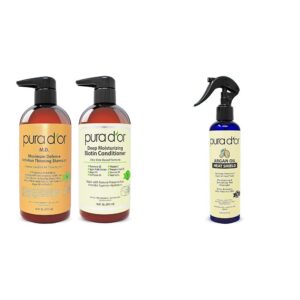 PURA D'OR Anti-Thinning Biotin Shampoo & Conditioner Set & Argan Oil Heat Shield Protectant Spray (8oz) Water Based Formula w/Organic Ingredients, Protects Up To 450º F From Flat Iron & Hot Blow Dry