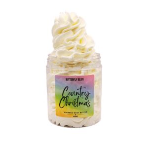 Country Christmas Whipped Body Butter – Bayberry, Cranberry & Apple Holiday Scent – Ultra Moisturizing Shea & Mango Butter – Handmade Winter Skincare – 8 oz Jar