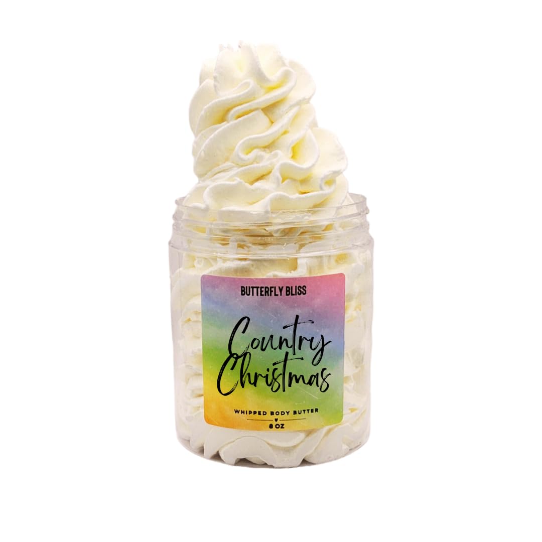 Country Christmas Whipped Body Butter – Bayberry, Cranberry & Apple Holiday Scent – Ultra Moisturizing Shea & Mango Butter – Handmade Winter Skincare – 8 oz Jar