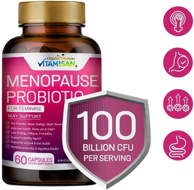 VITAMISAN Menopause Support Probiotic 2 Pack – 100 Billion CFU with Black Cohosh & Ashwagandha – Hormone-Free Prebiotics & Probiotics for Women – Feminine Care, pH Balance & Mood Support - Image 5