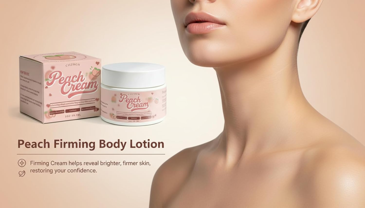 Peach Firming Body Cream - Skin Tightening Lotion Support for Sagging Skin & Cellulite Appearance, Hydrating, Fast-Absorbing Formula, for Legs, Thighs, Hips, Arms, Belly & Butt, 2 fl oz - Image 3