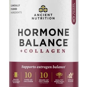 Ancient Nutrition Hormone Balance + Collagen Powder Supplement, Hydrolyzed Collagen Peptides, Key Clinically Validated Ingredient to Support Balanced Hormones and Boost Energy, Vanilla, 25 Servings