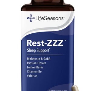 LifeSeasons Rest-ZZZ - Natural Sleep Support Supplement - Fall Asleep & Stay Asleep - Calms Nervous System - Ease Muscle Tension & Restlessness - Low Dose Melatonin GABA & Chamomile - 60 Capsules