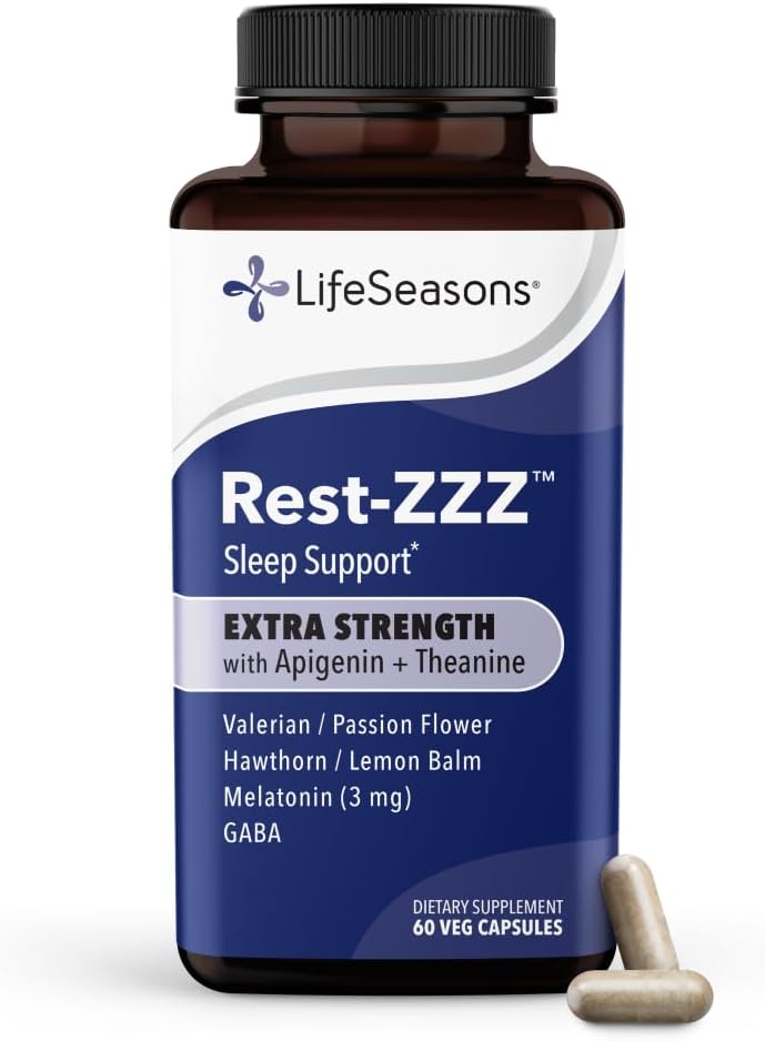 Rest-ZZZ Extra Strength - Sleep Support Supplement - Fall Asleep & Stay Asleep - Calms Nervous System - Naturally Ease Muscle Tension & Restlessness - Low Dose Melatonin GABA & Chamomile - 60 Capsules