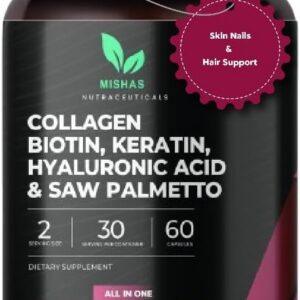 Multi Collagen Hair Pills - Biotin 10,000mcg, Keratin & Hyaluronic Acid - Hair Growth - Hair Skin & Nails Vitamins & DHT Blocker - Vitamin E Folic Acid Pumpkin Seed MSM, Saw Palmetto 60 Vegan Capsules