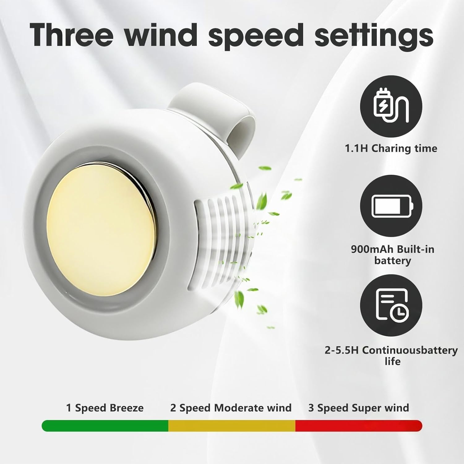 Clip On Fan,Portable Wearable Bladeless Fan,USB Rechargeable 360° Rotatable,3-Speed Silent Mini Personal Fans,Hands-Free Cooling Fan for Outdoor & Travel & Office,Ideal Gift(White) - Image 2
