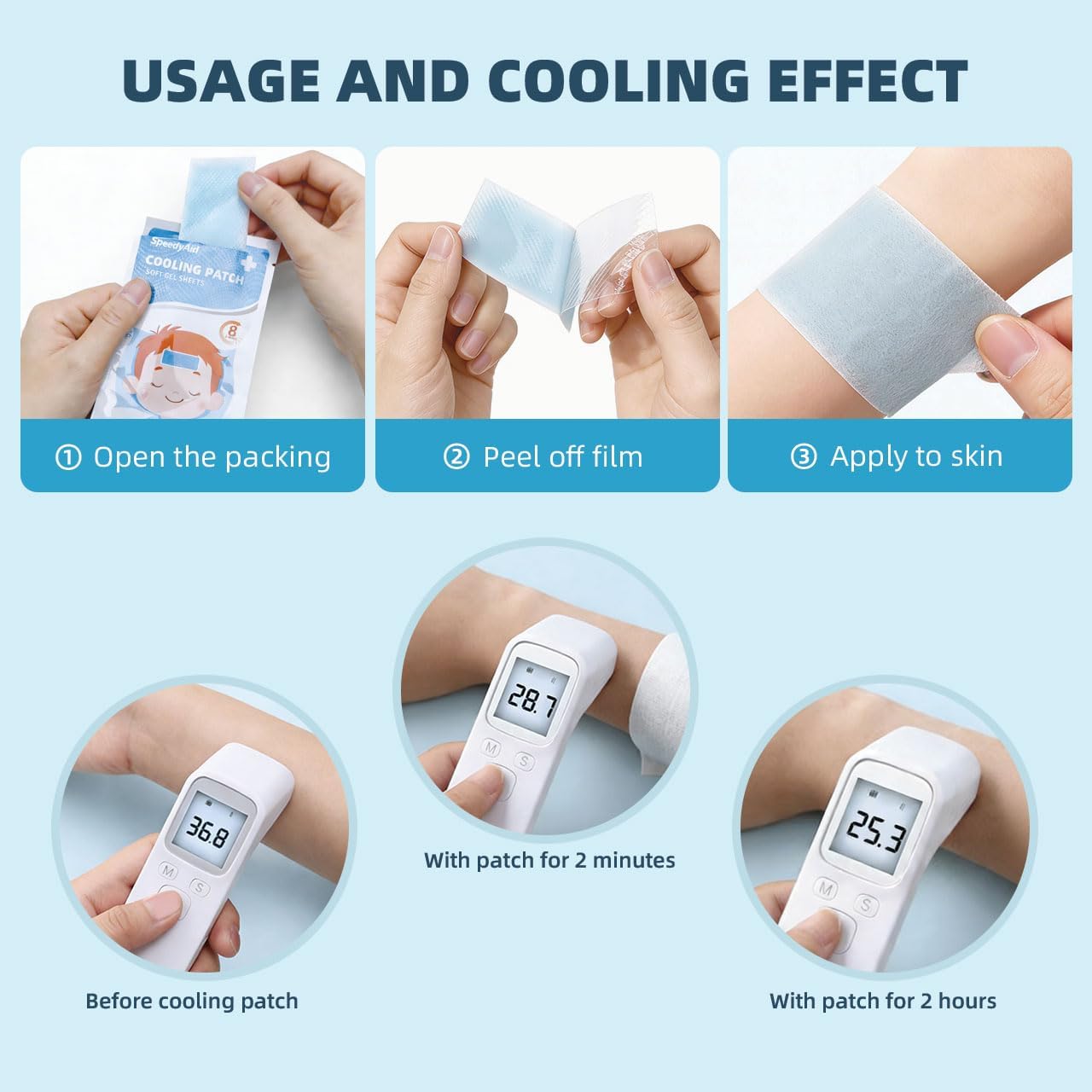20 Sheets SpeedyAid Fever Patches for Kids & Adults - Soft Gel Cooling Pads for Fever Discomfort & Pain Relief, Soothe Headache Pain, Pack of 20 - Image 5