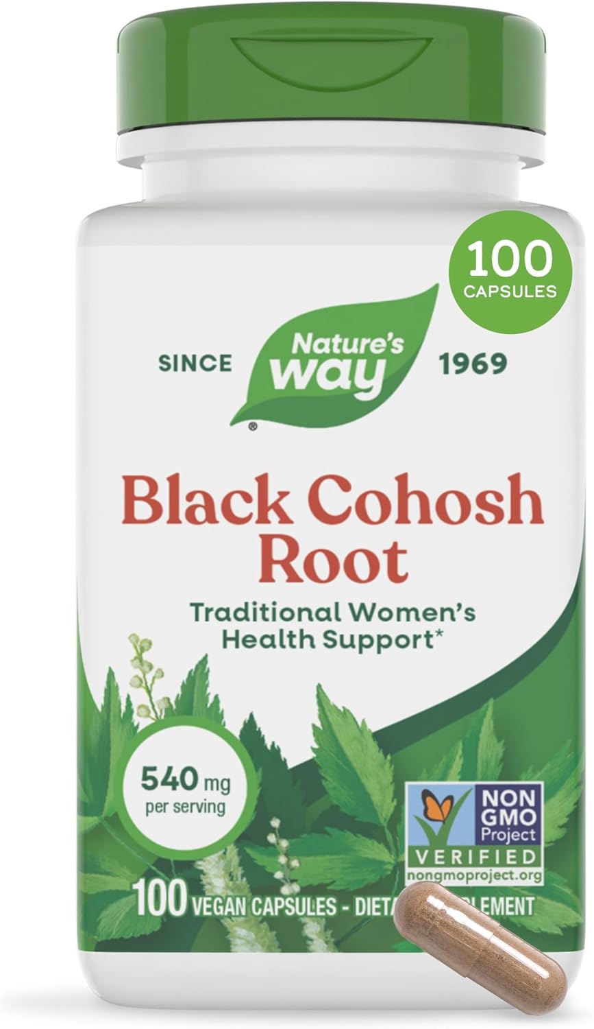 Nature's Way Herbs Black Cohosh Root Capsules, Traditional Women’s Herbal Supplement*, Cimicifuga Racemosa Root, Non-GMO Project Verified, Vegan Capsules, 100 Count