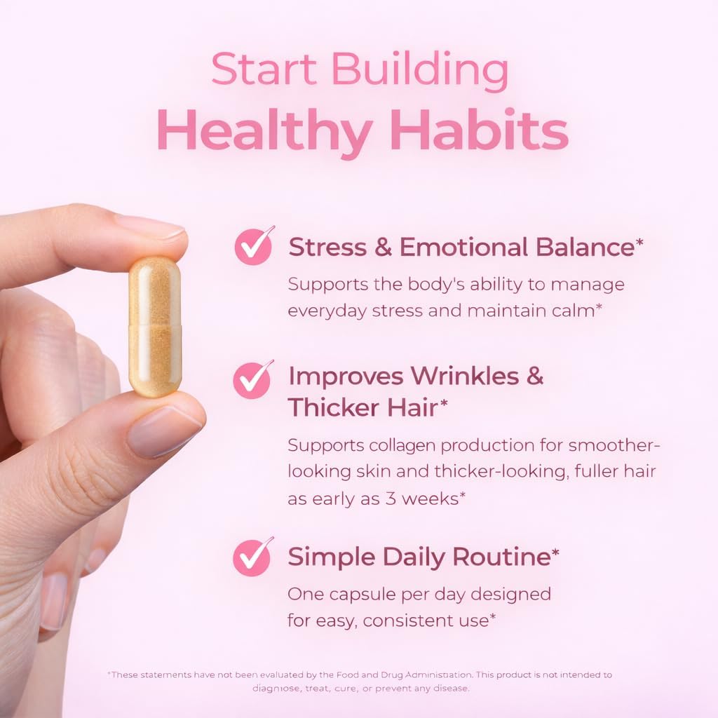 Ashwagandha for Women with Biotin & Collagen – 500mg Female-Optimized Stress & Hormone Support, Hair Skin & Nails – Non-GMO, Gluten-Free Capsules, 60 Count - 2-Month Supply - Image 4