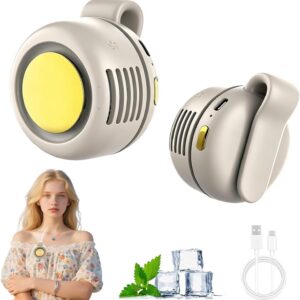 Clip On Fan,Portable Wearable Bladeless Fan,USB Rechargeable 360° Rotatable,3-Speed Silent Mini Personal Fans,Hands-Free Cooling Fan for Outdoor & Travel & Office,Ideal Gift（White）